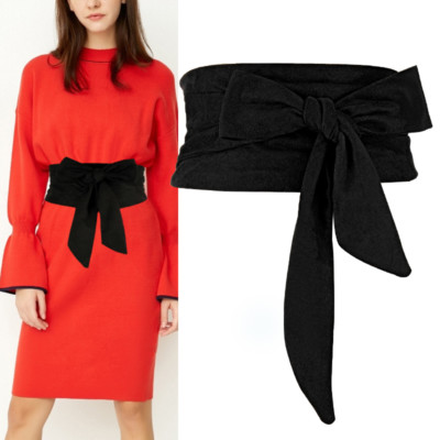 5875 Women\'s Self Tie Wrap Around Obi Soft Wide Waist Band Cinch Boho Dress shengweiao Women main image 3