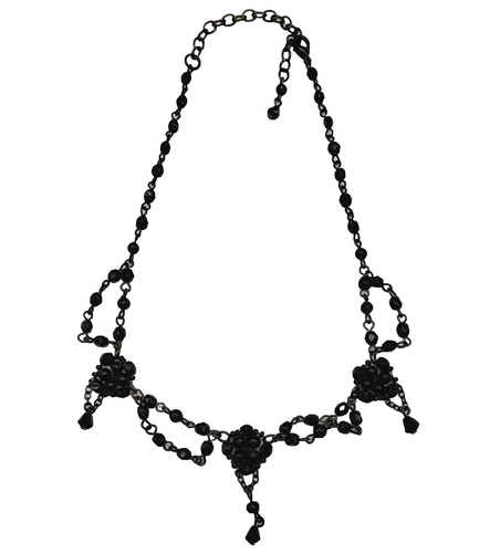 Black Faceted Crystal Bead Victorian Swag Style Dressy Costume Necklace 17 Inch - Picture 18 of 23