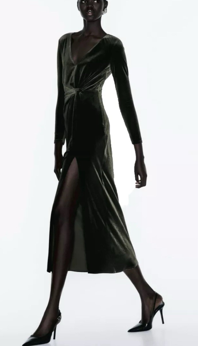 ZARA NWT KNOTTED VELVET MIDI DRESS SIZE M | eBay
