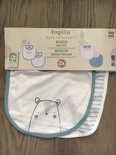 Set of 2 Lupilu Pure Collection ORGANIC COTTON Baby Bibs POLAR BEAR, STRIPES NEW
