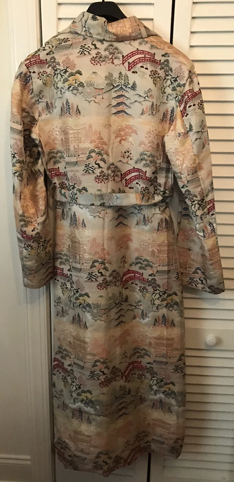 Bata de salón vintage tela brocado chino largo grande Foto 3 de 4