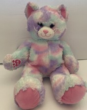 Build a Bear Kitty Cat Pastel Rainbow Cotton Candy Color 16 Has Heart Inserted