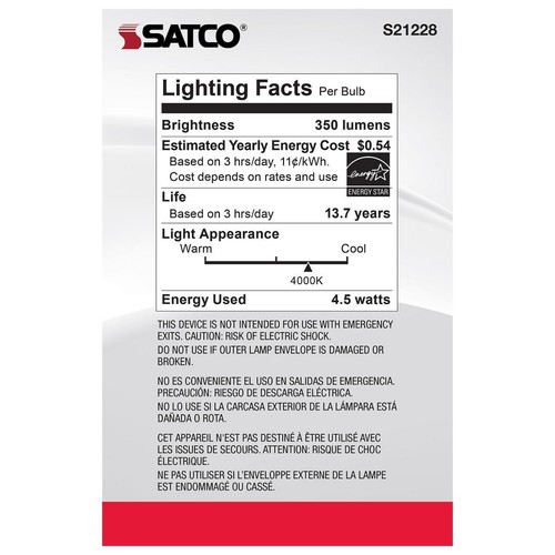 SATCO S21228 - 4.5 Watt G16.5 LED Candelabra Bulb - 4000K - 120 Volts (6 Pack) - Picture 5 of 7