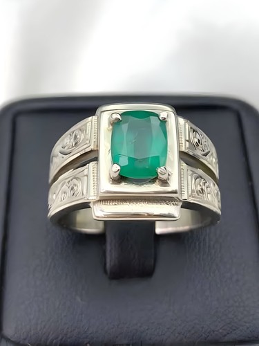 Green Emerald Mens Ring, Sterling Silver 925, Handmade Ring, Top Quality Green - Picture 4 of 6
