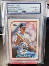 1989 Topps Brian Harper #472 Minnesota Twins Signed Baseball Card Inscribed PSA