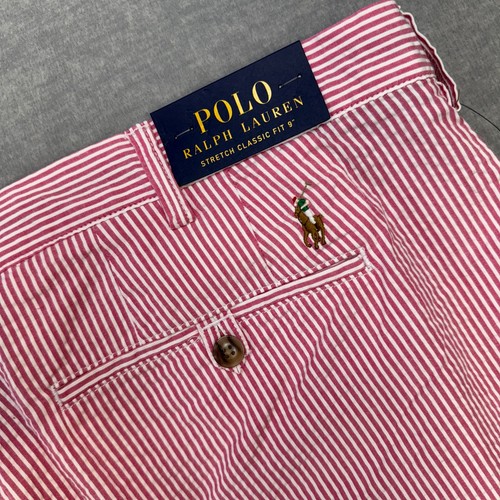 Polo Ralph Lauren Shorts Men 46B Pink White Striped Seersucker Chino Stretch NEW - Picture 3 of 12