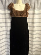 Vintage Victor Costa By Nahdree Black Velvet, Mink Trim Gown. Sz 10 USA