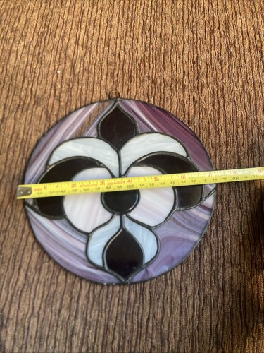 Handmade Stained Glass Suncatcher Moroccan Flower Motif Purple White Ombré 7” - Picture 4 of 4
