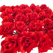 105 Red Silk Rose Heads Lot Open Roses Buds Stemless Wedding Craft Decor