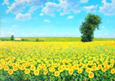 Paesaggio, dipinto ad olio "Girasoli" 8x12"