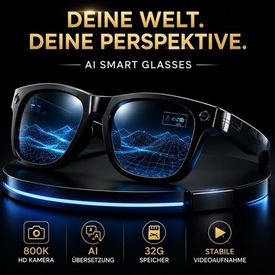 AI Smart Glasses Kamera Brille Übersetzer Bluetooth 32GB Videoaufnahme Neu OVP