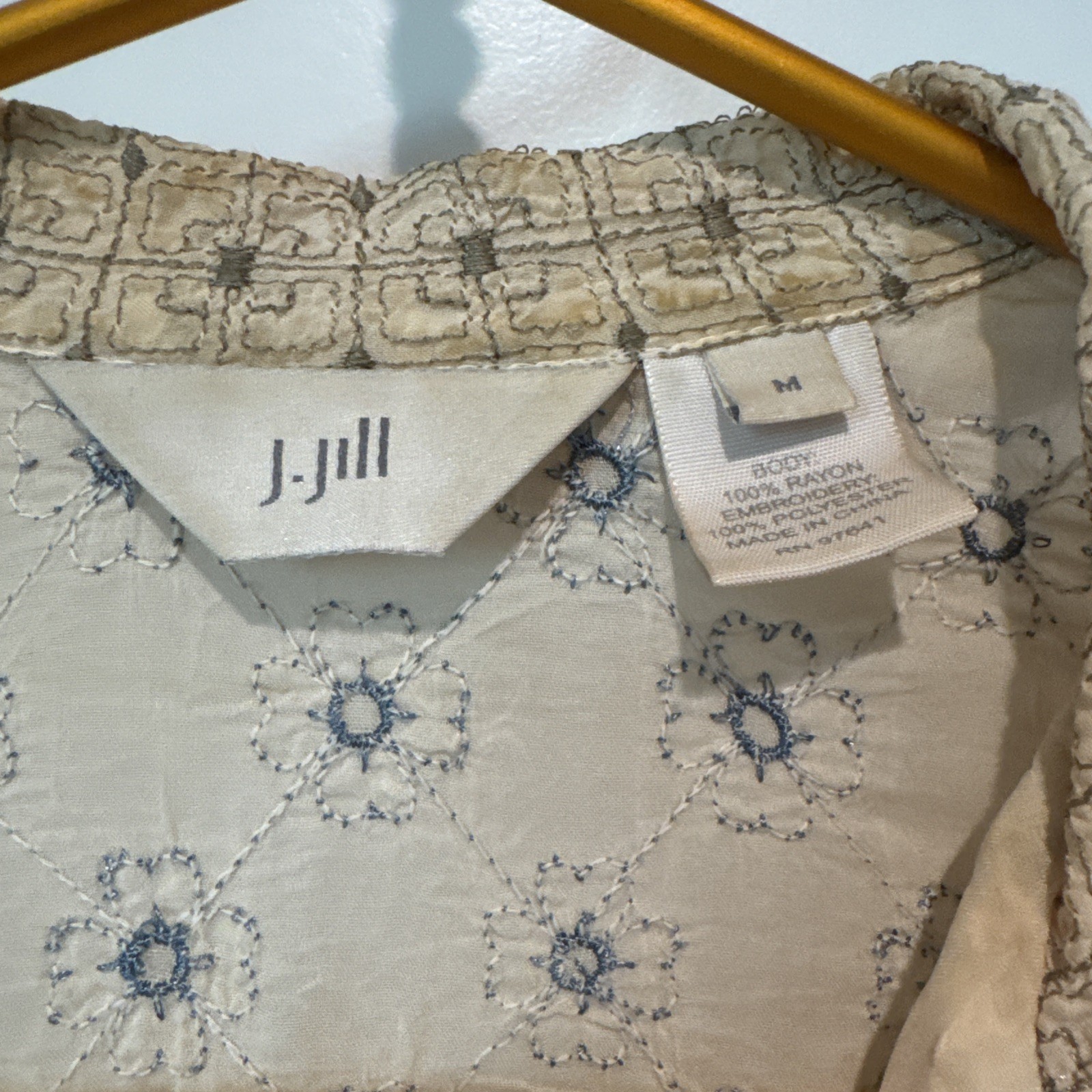 J.Jill Embroidered Patchwork Button Up Collar Lon… - image 2