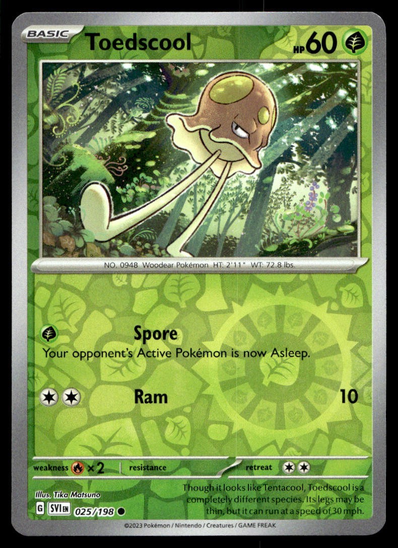 Toedscool 25/198 Pokemon Card Scarlet & Violet Common 60 HP Rev Holo LP ZI