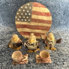 Popular Imports 1996 Miniature Resin American Flag Patriot Eagle Tea Set