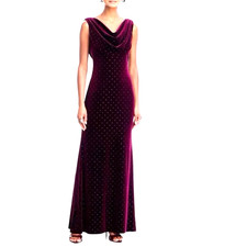 Eliza J Dress Size 8 Red Velvet Sleeveless Draped Back Rhinestone Stud Gown New