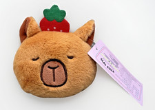 Kawaii Capybara Plush Coin Purse Strawberry Hat Keychain Wallet Bag Charm NWT