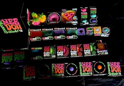 Schylling Needoh fruit, donut, pizza swirl funky pup Fidget Squeeze Lot of 28