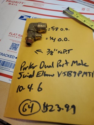 Parker Dual Port Brass Male Swivel Elbow VS189PMTR-10-4-6 NEW, G4 