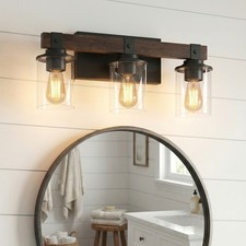 19" Vintage Vanity Light Bathroom Mirror Wall Lamp 3 Lights Rustic Wood Fixture