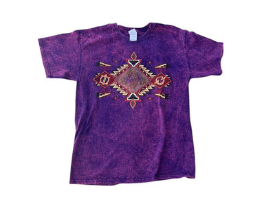 VTG Southwest T-Shirt SZ L Kokopelli Aztec Tribal Graphic Tee Purple Acid Wash