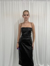 House of CB Juliana Maxi Dress Womens Size Large Black Faux Vegan Leather Strapl