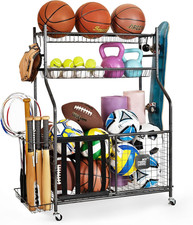 Large Capacity Garage Sports Organizer with Hooks Baskets for Balls Gear