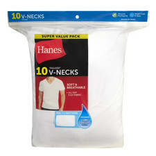 Hanes Men's White V-Neck Undershirts 10 Pack Moisture Wicking 777Z10
