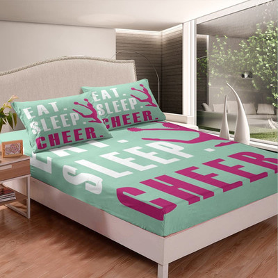 Feelyou Cheer Bed Sheet Set Girls Cheerleading Fitted Sheet Deep Pocket Queen