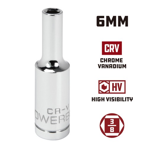 Powerbuilt 3/8 Inch Drive x 6 MM 6 Point Deep Socket - 641224 - Picture 2 of 5