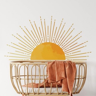 43.3 x 22.2 Inch Large Boho Half Sun Wall Decals Removable Sunshine Style 9 