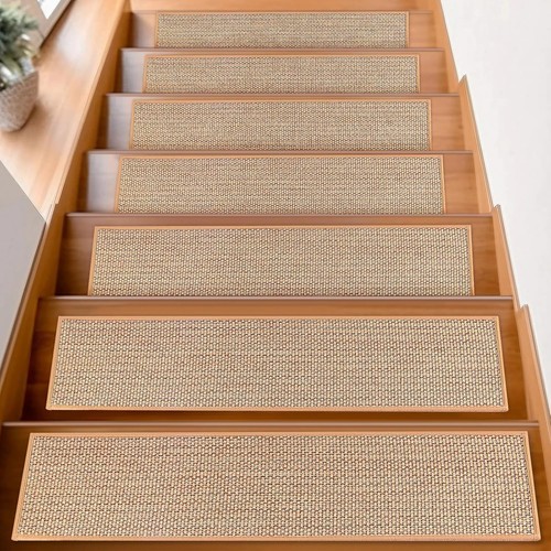 Non-Slip Beige Stair Treads 8"x30",15-Pack for Kids, Elders, and Pets Safety