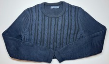 Nautica Mens Blue Cable Knit Crewneck Sweater Cotton Ribbed Pullover Large L Vtg