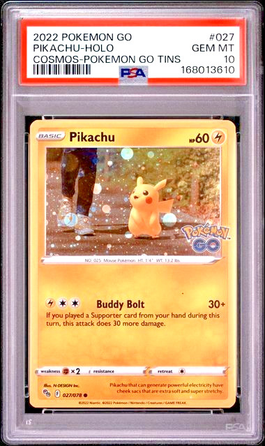 POKEMON PIKACHU 2022 GO #027 COSMOS TINS HOLO PSA 10 view 1