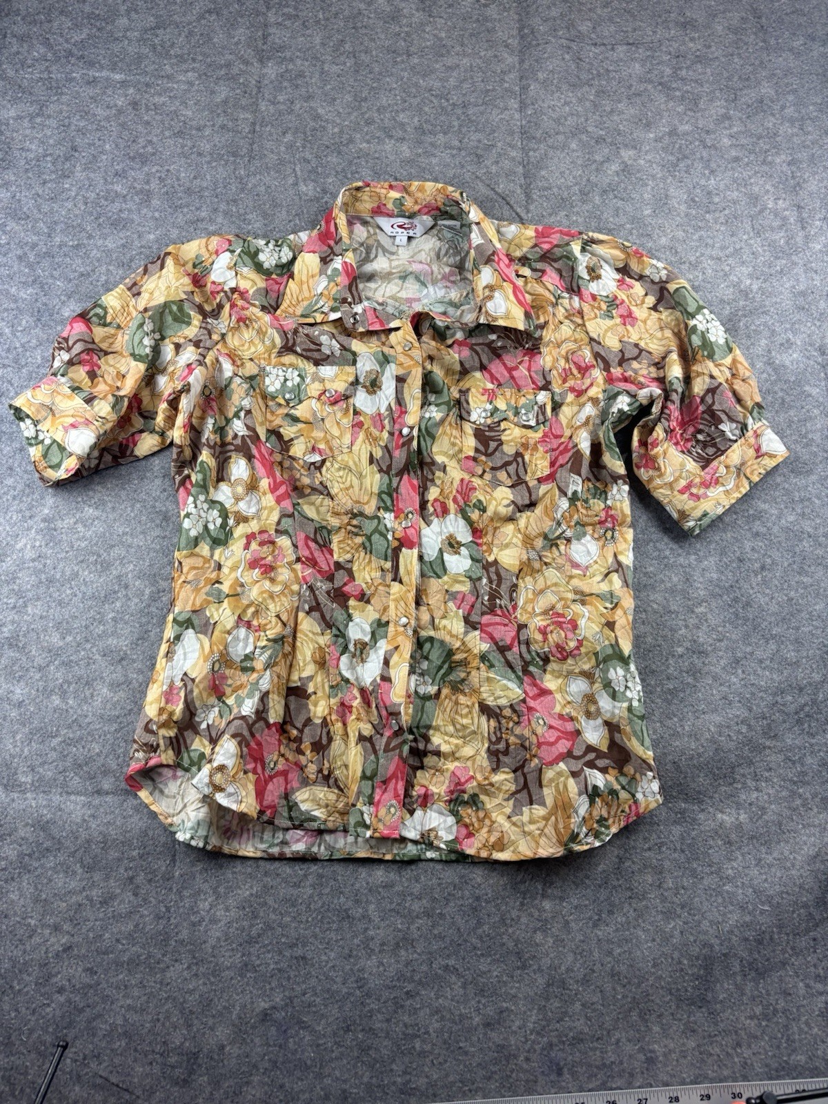 Roper Women’s L Floral Puff Sleeve Western Cowgirl Fitted Pearl Snap Shirt