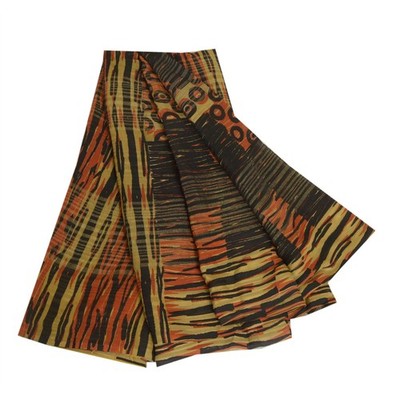 Sanskriti Vintage Sarees Black Pure Georgette Silk Print Sari 5+Yd Craft Fabric