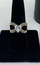 Sterling Silver Cubic Zirconia Heart Open Work SZ 9 1/2 Ring 4.9g
