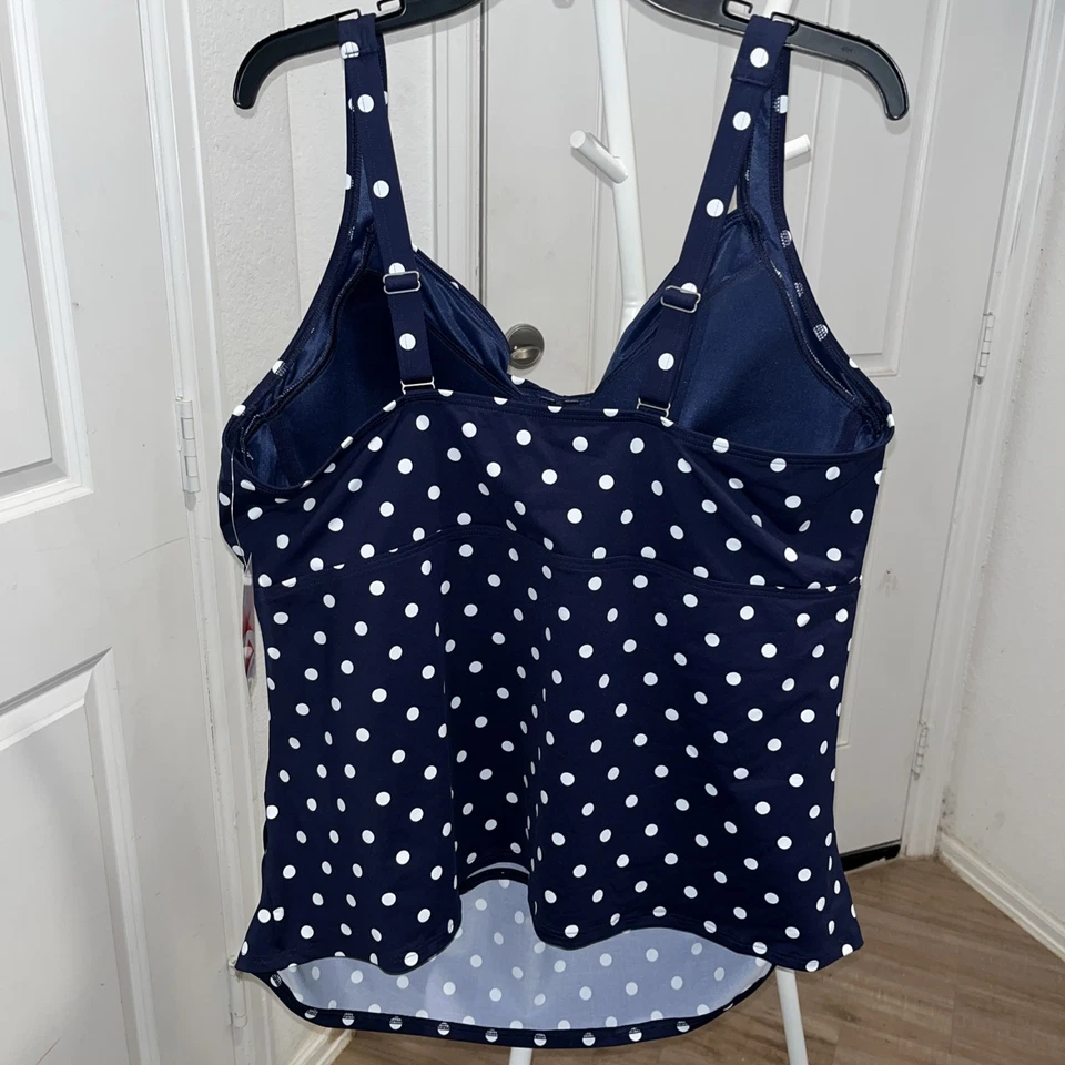 Lands End Swim Top Tankini 女式 Plus 24W UW 蓝色 Polk A 点印花 — 第 3/3 张图片