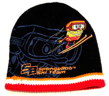 Nickelodeon SpongeBob Ski-Team Graphic Black Knit Beanie Winter Hat Cap Boy's OS