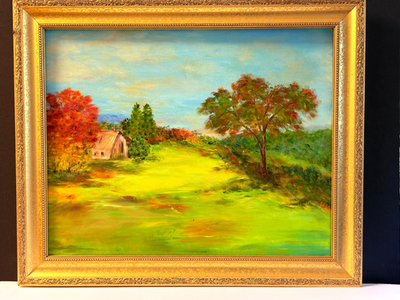 #ad FRAMED PRAIRIE BARN Rural Landscape 24 x 20 quot; Oil Canvas $75.00