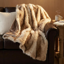 Golden Fluffy Faux Fur Throw Blanket with Brown Tips, 50x60 inches