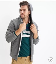 Lands' End Serious Sweats Fleece Lined Hoodie Full Zip Gray Sz S 34-36