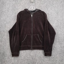 VINTAGE St Johns Bay Hoodie Womens XL Black Long Sleeve Full Zip Velour