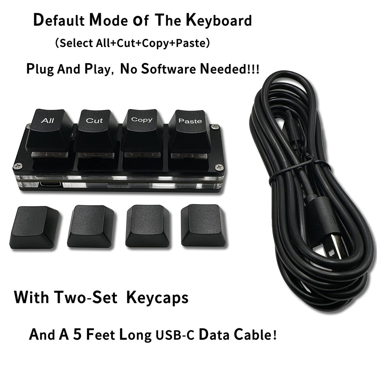 Mini 4-Key Select-All Cut Copy Paste Macro Pad Ctrl A X C V