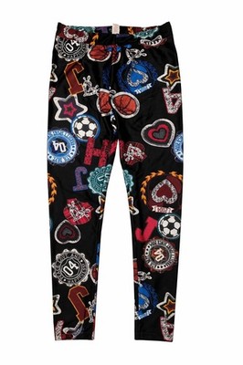  Girls Size 14 Black Varsity Graphic Leggings Sports Print Stretch