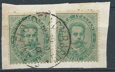 1879 KINGDOM USED UMBERTO I 5 CENT 2 VALUES ON FRAGMENT - D4-10