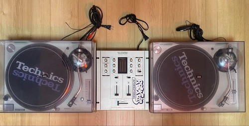 Technics SL-1200MK5 Silver Pair and SH-EX1200 DJ Turntable Audio Mixer Set of 3