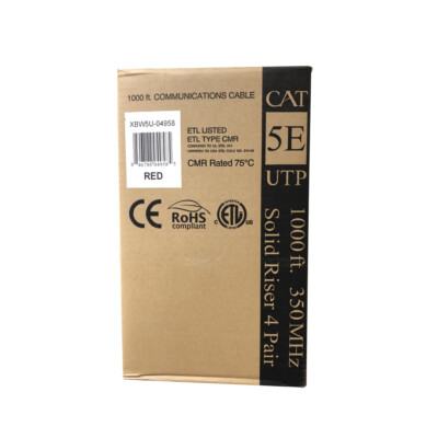 EAGLE 1000' FT CAT5e Cable Solid Copper Red Ethernet CMR ETL 24 AWG Bare 350MHz