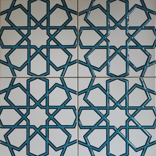 16"x16" (40cmx40cm) Iznik Raised Blue & White Geometric Pattern Ceramic Tile - 第 1/2 張圖片