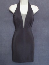 NWT Jump Apparel Sexy Black Ribbed Deep V Mesh Halter Mini Party Dress 1/2