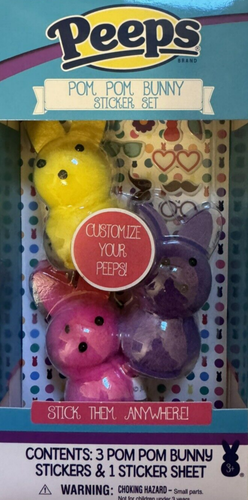 2024 Peeps Pom Pom Bunny Sticker Set - 3 Pom Pom Bunnies & Stickers - NEW - 第 1/2 張圖片